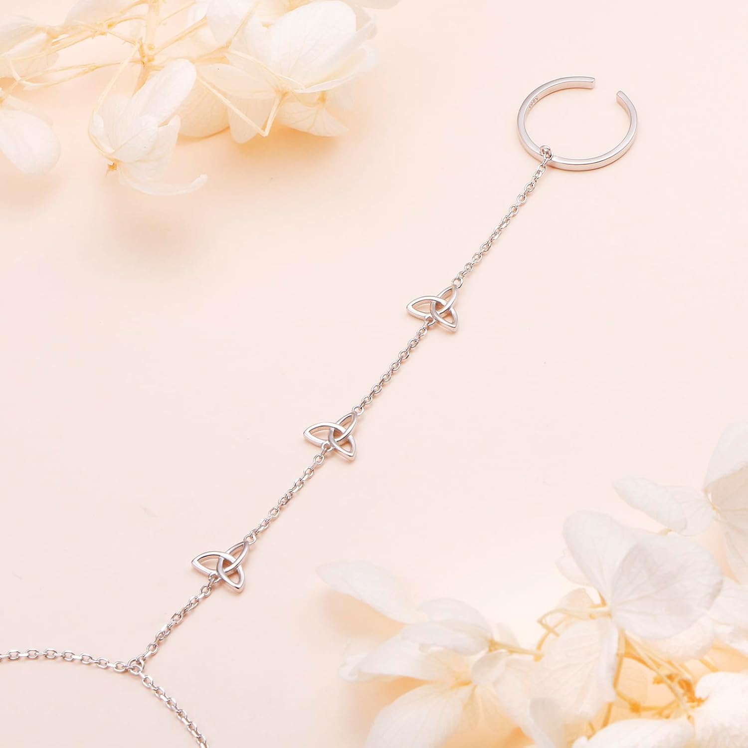 Alphm S925 Sterling Silver Finger Ring Bracelet Hand Harness Adjustable Chain Set for Women - Image 4