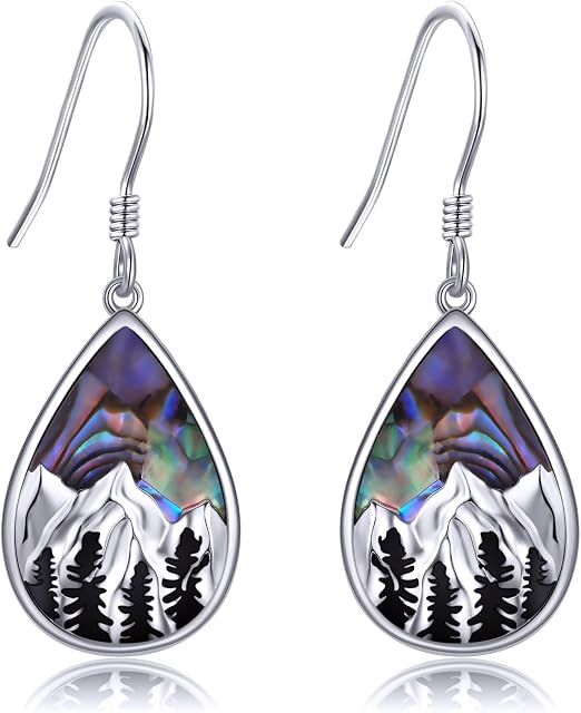 Lotus/Tree of Life/Hecate/Luna Moth/Angel Wing/Hamsa Hand/Cat/Peacock Dangle Earrings with Abalone Shell Sterling Silver Jewellery Gifts for Women Girls