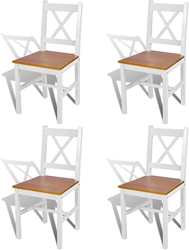 Sillas de comedor, 4 piezas, muebles de interior para comedor, cocina, madera de pino blanco de 16.3 x 17.9 x 33.6 pulgadas