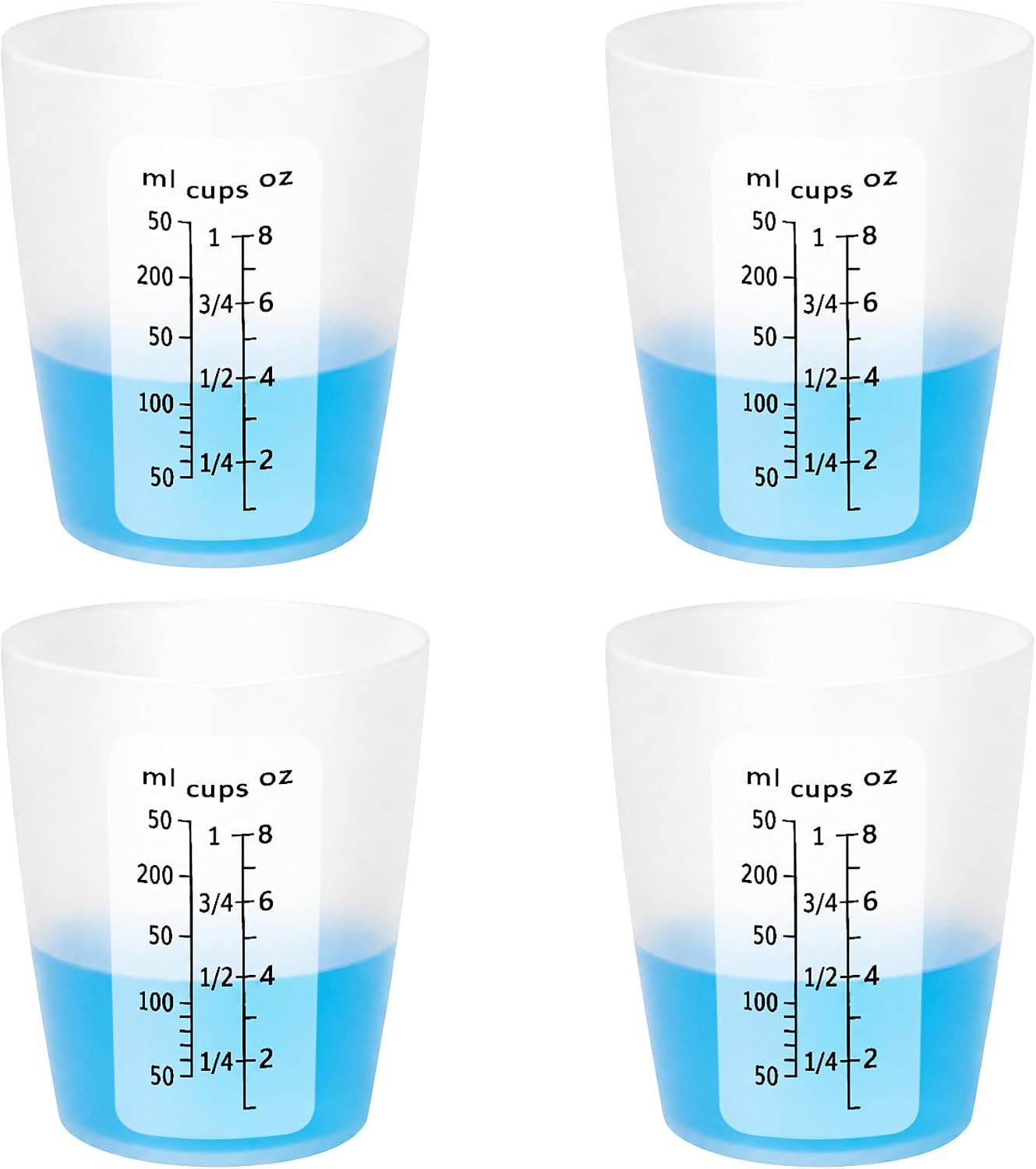 4Pcs Silicone Resin Mixing Measuring Cups 250ml / 8oz for Resin Supplies, Easy-to-Read Black Marks, Non-Stick Reusable Silicone Pouring Cups for Epoxy Mixing