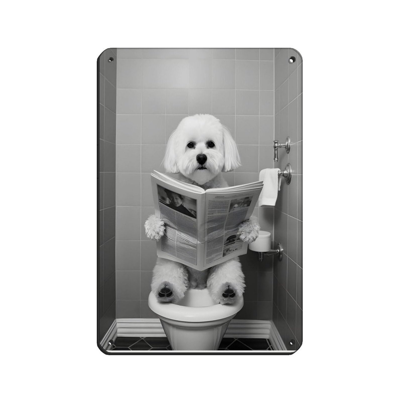 Lxwnze 20L X 30W Cm Bichon Frise, Funny Bathroom Decor Retro Poster Metal Tin Sign Chic Art Retro Iron Painting Bar People Cave Cafe Family Garage Poster Wall Decoration 8X12inch(20X30cm)