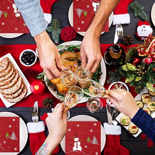 Quera 50 Pack Christmas Paper Napkins Snowman Red Silver Foil Disposable Beverage Napkins Decorative Table Napkin for New Year Winter Dinner Merry Christmas Holiday Xmas Party Supplies, 6.5 "x 6.5" – Image 7
