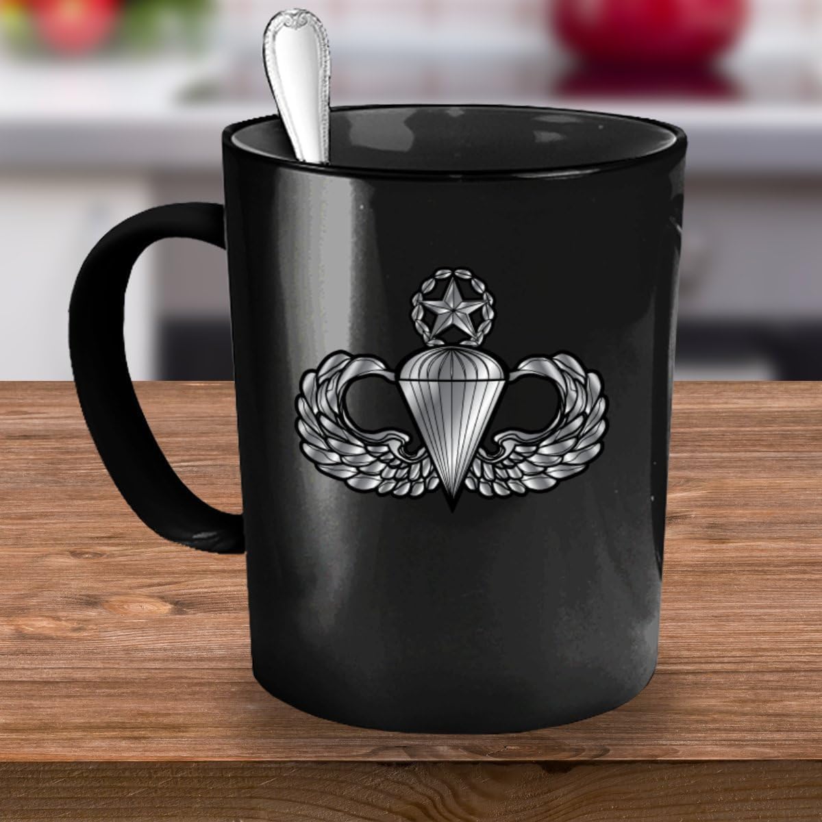 U.S. Army Jumpmaster Coffee Mug - Master Parachutist Badge - Airborne Wings (Black, 11oz)