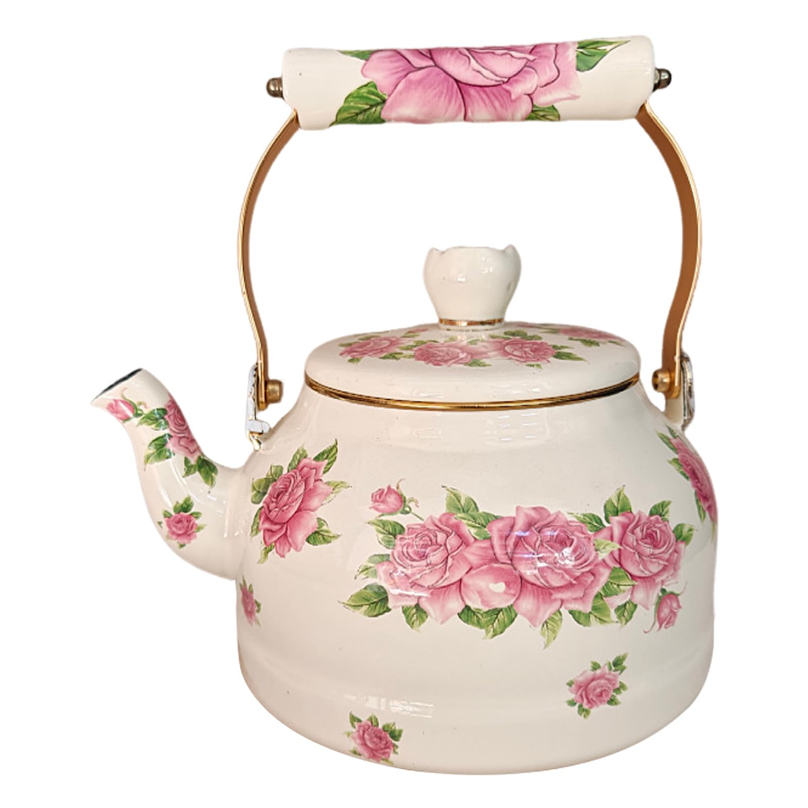SOLUSTRE Czajnik emaliowany Farmhouse, dzbanek na wodę w stylu vintage z kwiatowym wzorem, przenośny czajnik 2,7 l w stylu retro do parzenia herbaty ziołowej i kawy, do kuchenki indukcyjnej jako