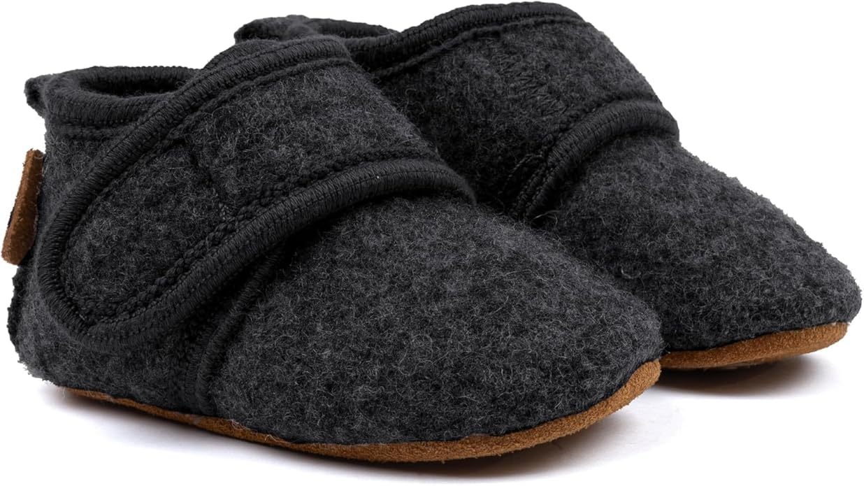 Mikk-line Zapatillas para gatear para bebé y lana, suaves y con suela de piel antideslizante, para niños y niñas, 100% lana, ideales para 0-48 meses