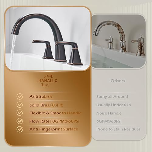 Miniatura 17 de Grifo de bañera de latón con cuello de cisne, grifo de bañera de baño de oro cepillado, montaje en cubierta, 3 agujeros, juego de grifos de bañera