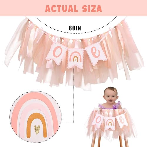 Miniatura 2 de Cartel bohemio de primer cumpleaños – Cartel bohemio de arco iris para silla alta, decoración de banderines para silla alta de primer cumpleaños,