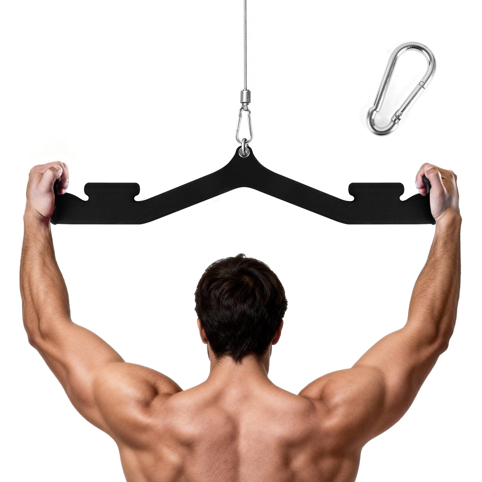 Barre de Tirage Lat Pulldown, Poignée Large en V à 4 Axes pour Poulie, Poignées Ergonomiques Antidérapantes, Accessoire Musculation Dos pour Grand Dorsal, Trapèzes & Grand Rond, 3,44 kg