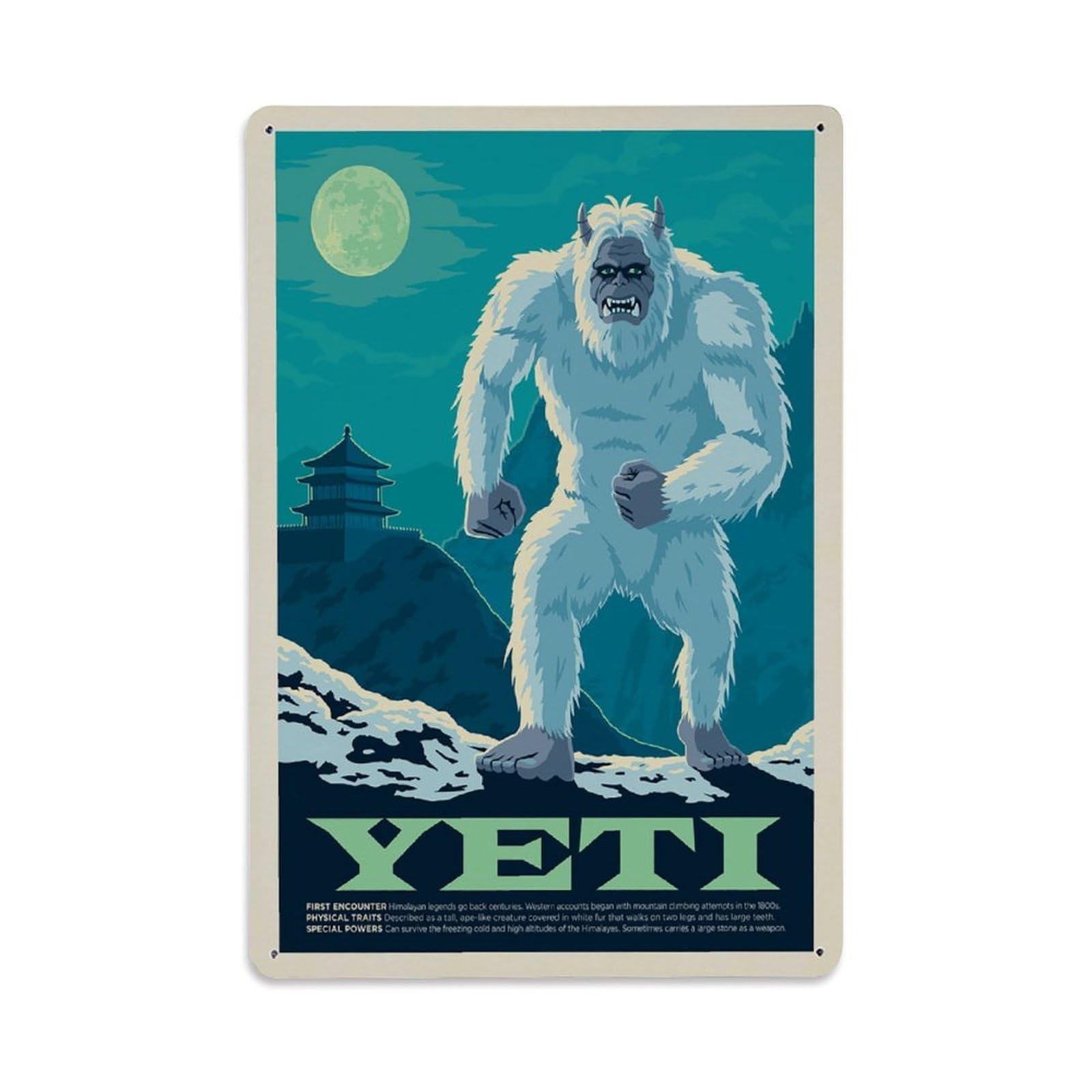 Vintage Poster Yeti Metal Tin Sign Wall Decor for Cafe, Club, Garden Metal Poster 8x12Inch