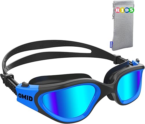 Miniatura 20 de OMID Kids Swim Goggles, P2mini Polarized Swimming Goggles Comfortable for Age 6-14 Lente roja A2-espejo marco negro rojo,A0-espejo azul lente negro