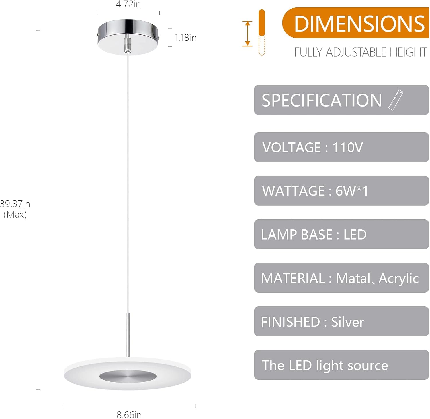 Modern Pendant Light Kitchen Light Fixtures Ceiling LED 6000K Dimmable Mini Chrome Plating Pendant Lights Pendant Lighting for Kitchen Island Bedroom Dining Room Hallway (3-Pack)
