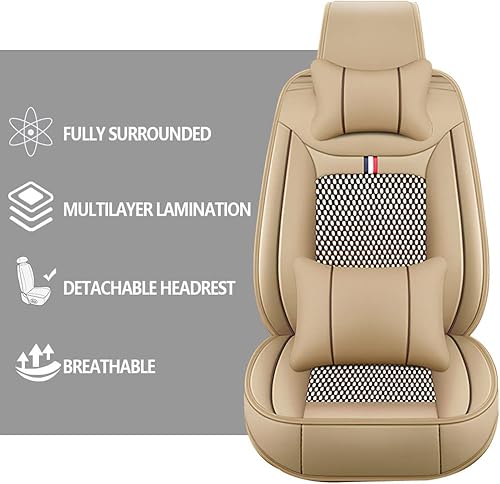 Miniatura 4 de MVRVMV Funda de asiento delantero y trasero para Suzuki Esteem 2002-2023, con 2 reposacabezas y 2 almohadas traseras (juego completobeige)