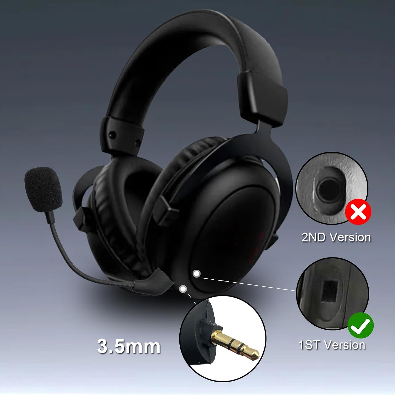 Replacement Game Microphone Compatible with Kingston HyperX Cloud 2 II Pre-2021 1st Version Wired and Core Pro Cloud X for PS4, PS5 Headsets Noise Detachable Game Mic,3.5mm Jack