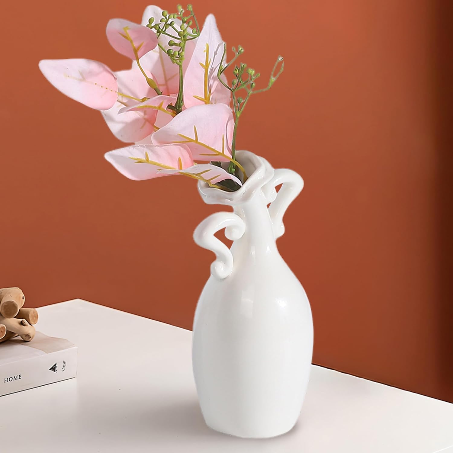 Vase with Attitude, White Ceramic Small Neck Vases, Novel and Lovely Unique Shape Vase, 7inch Modern Home Decoration Vases, Can Be Used As A Decoration for Dining Table Bookcase and Desk