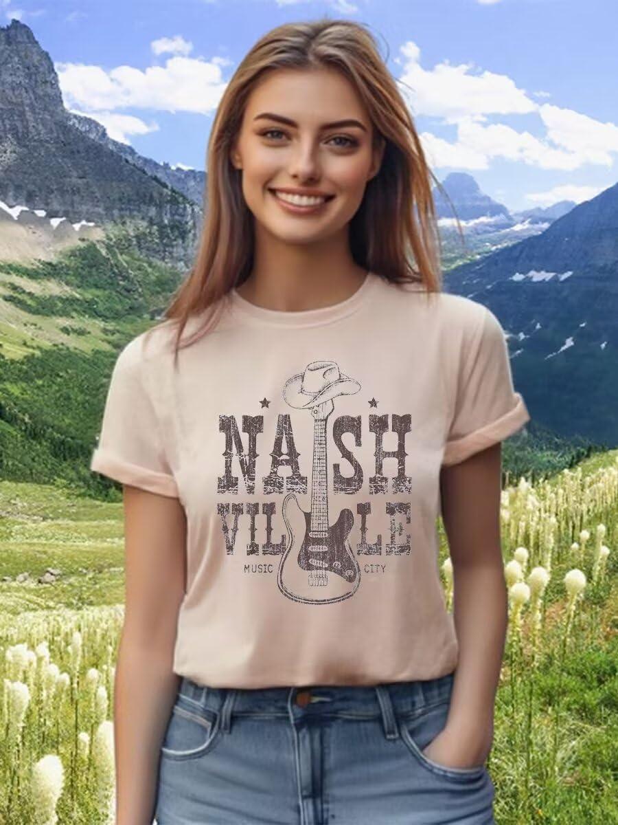 Nashville Country Concert Music T Shirts for Women Guitar Eagle Wing Graphic Short Sleeve Vintage Casual Girl Tee Tops - Image 4