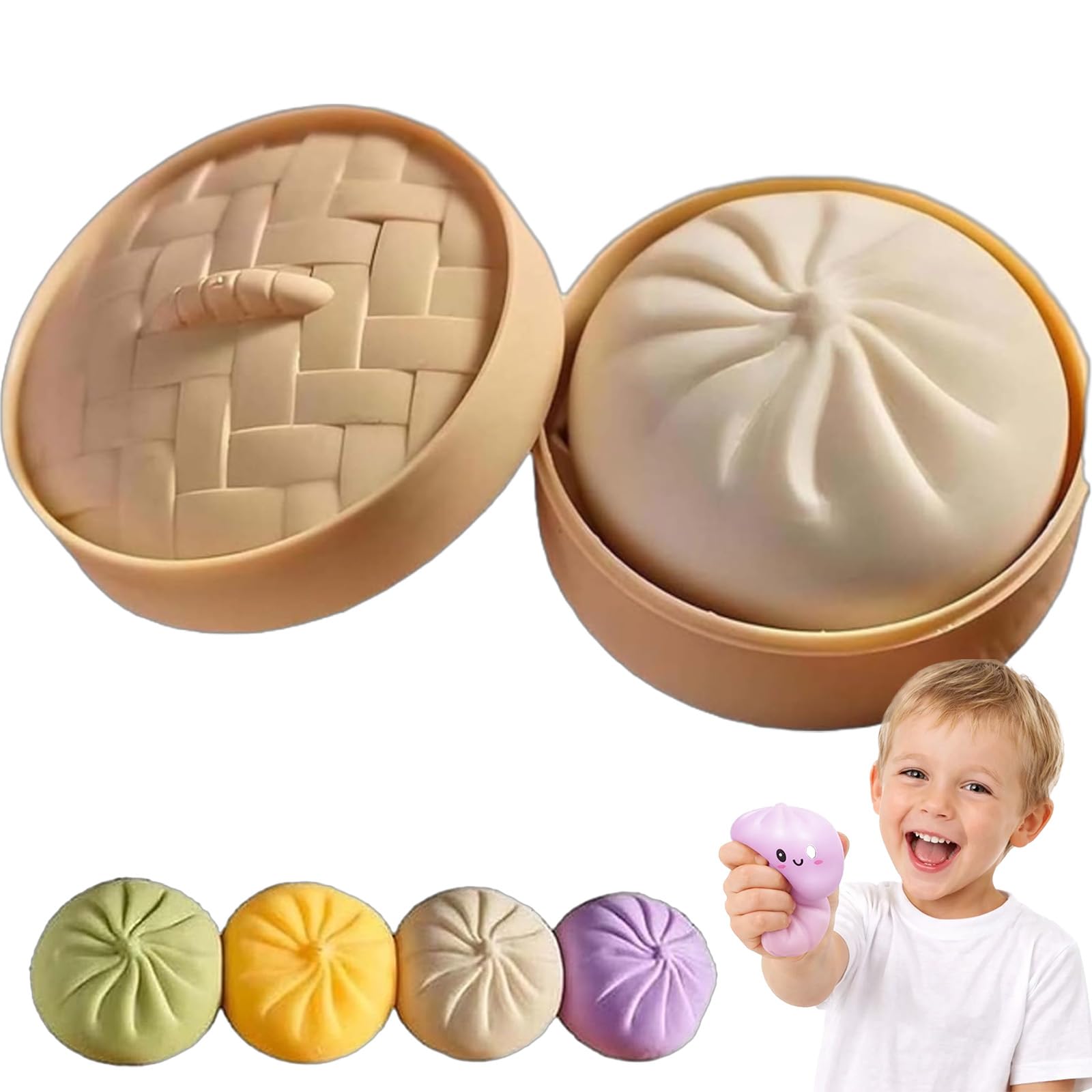 2026 New Mystery Dumpling Squishy, 10cm Giant Squishy Dumpling Stress Ball, Jumbo Dumplings Toy with Steamer Box, Rainbow Mystery Squishy Bun, Anxiety Relief Fidget Toy, for Adults&Kids (B2,1PC)