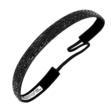 Sweaty Bands Womens Girls Headband - Non-Slip, Velvet-Lined Jeweled Hairband - Bling It Always in Style Black 5/8-Inch