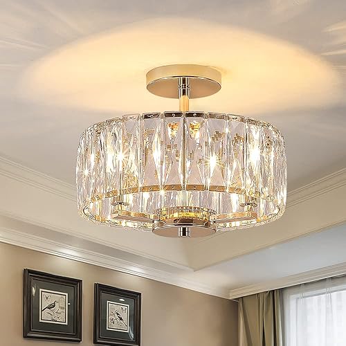 Miniatura 10 de Lámpara de techo moderna de cristal, 2 niveles de oro francés de montaje empotrado, lámpara colgante para cocina, isla, sala de estar, dormitorio (3