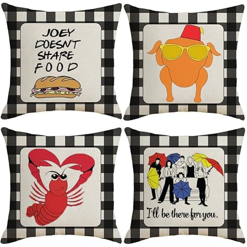OKFCUS Friends TV Show Merchandise 4PCS Decorative Pillow Covers Bed Sofa Couch Pillow Covers for Farmhouse Couch Friends Tv Show Gift for Friends Fans