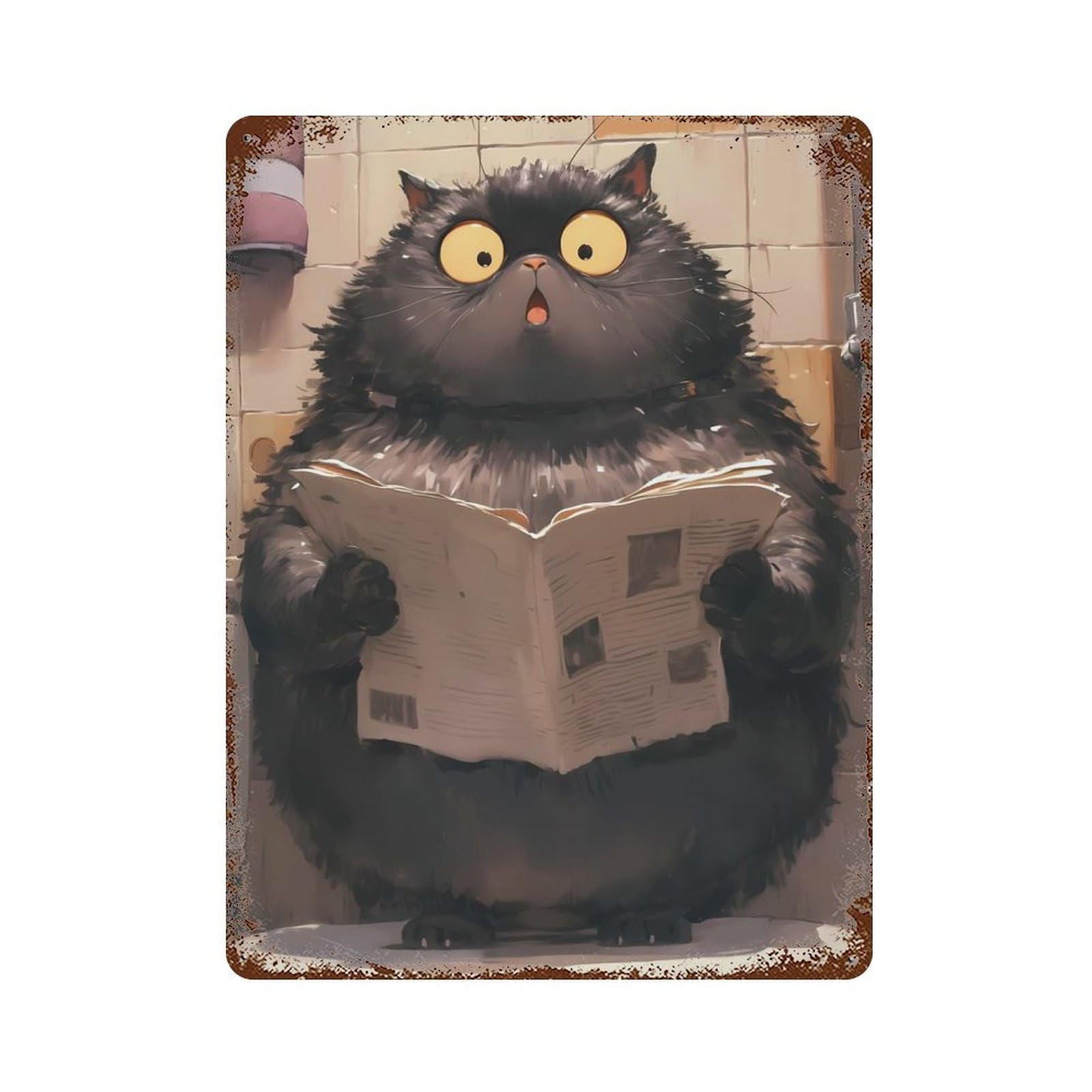 Surprised Cat Reading Newspaper 15.7"x11.8" Decorative Tin Sign, Classic Wall Plaque for Cafe, Home Bar And Lounge Decor