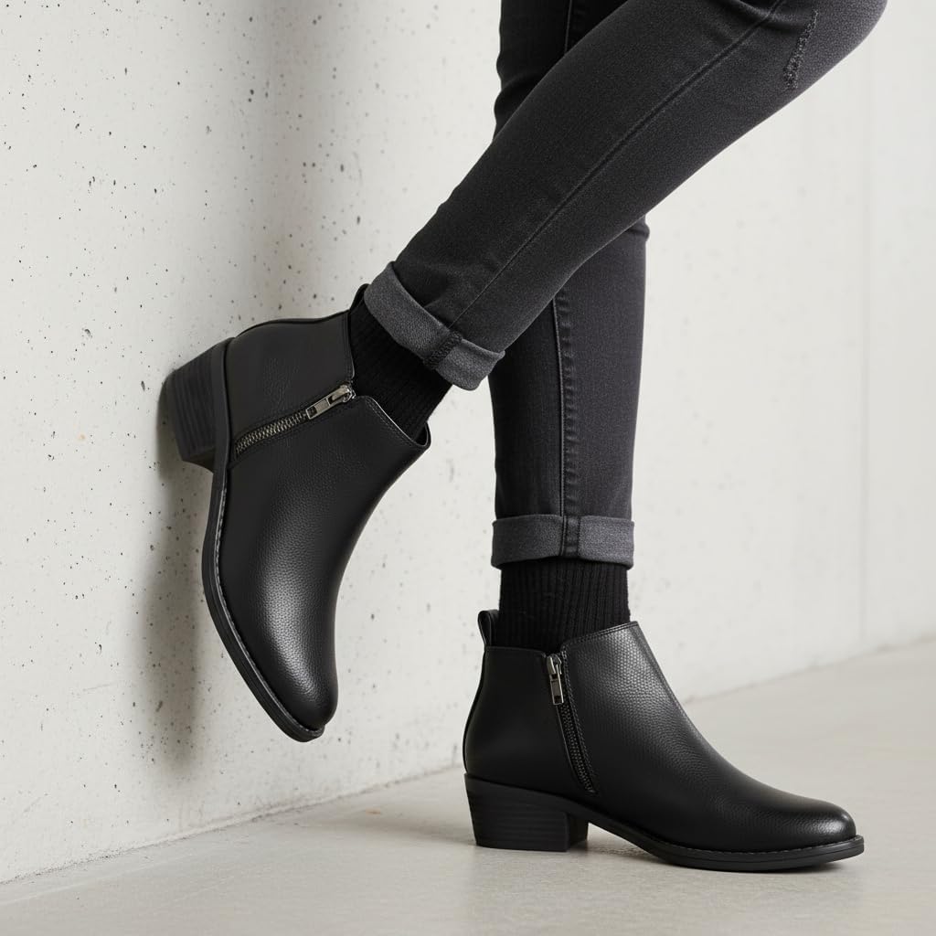 CUSHIONAIRE Taco Women’s Ankle Bootie – Low Heel Ankle Boots for Women with Memory Foam Comfort, Side Zipper, and Wide Widths Available