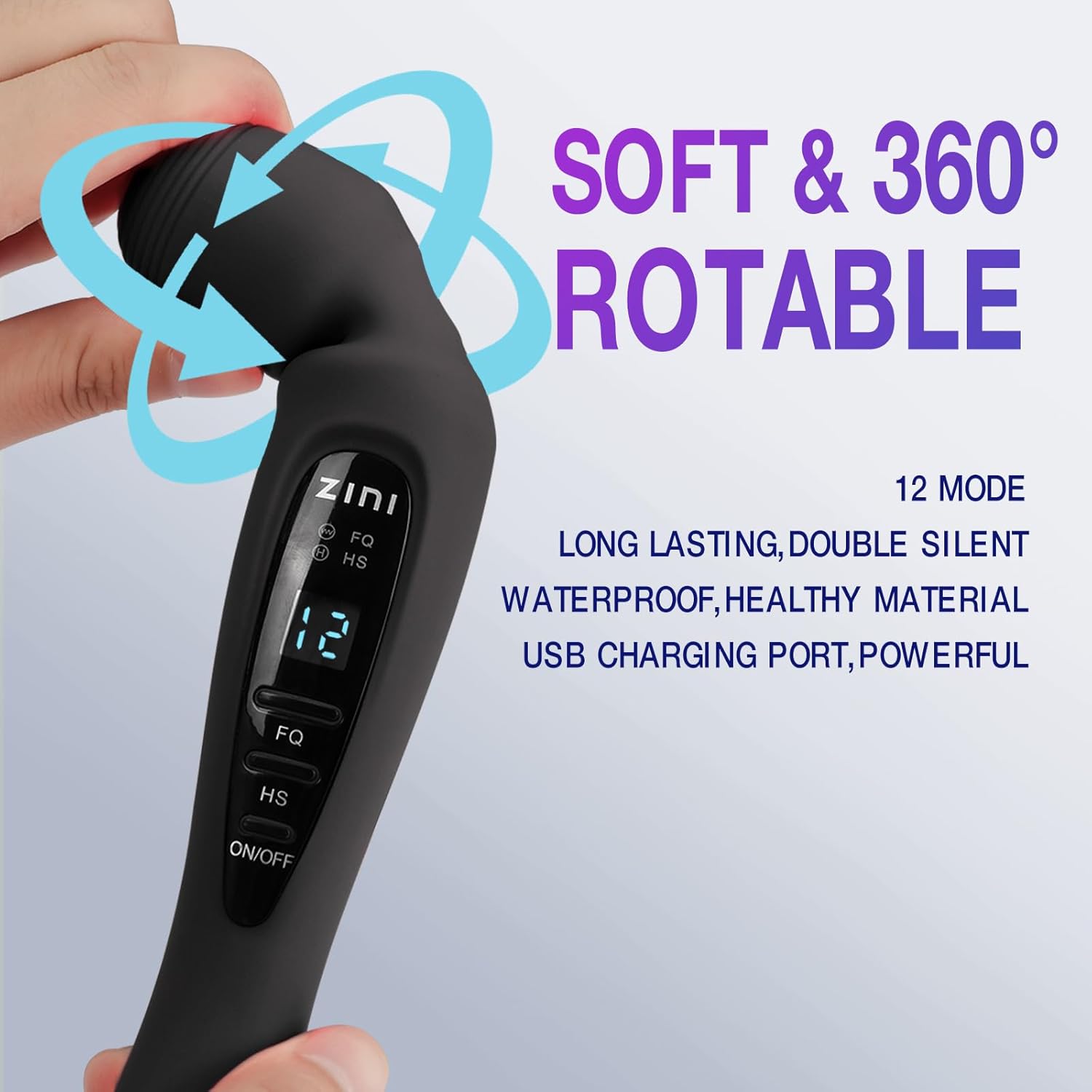 Cordless Massager with LCD Display, Personal Massager for Pain Relief, Powerful 12 Vibrating Massage Wand, Black - Image 3