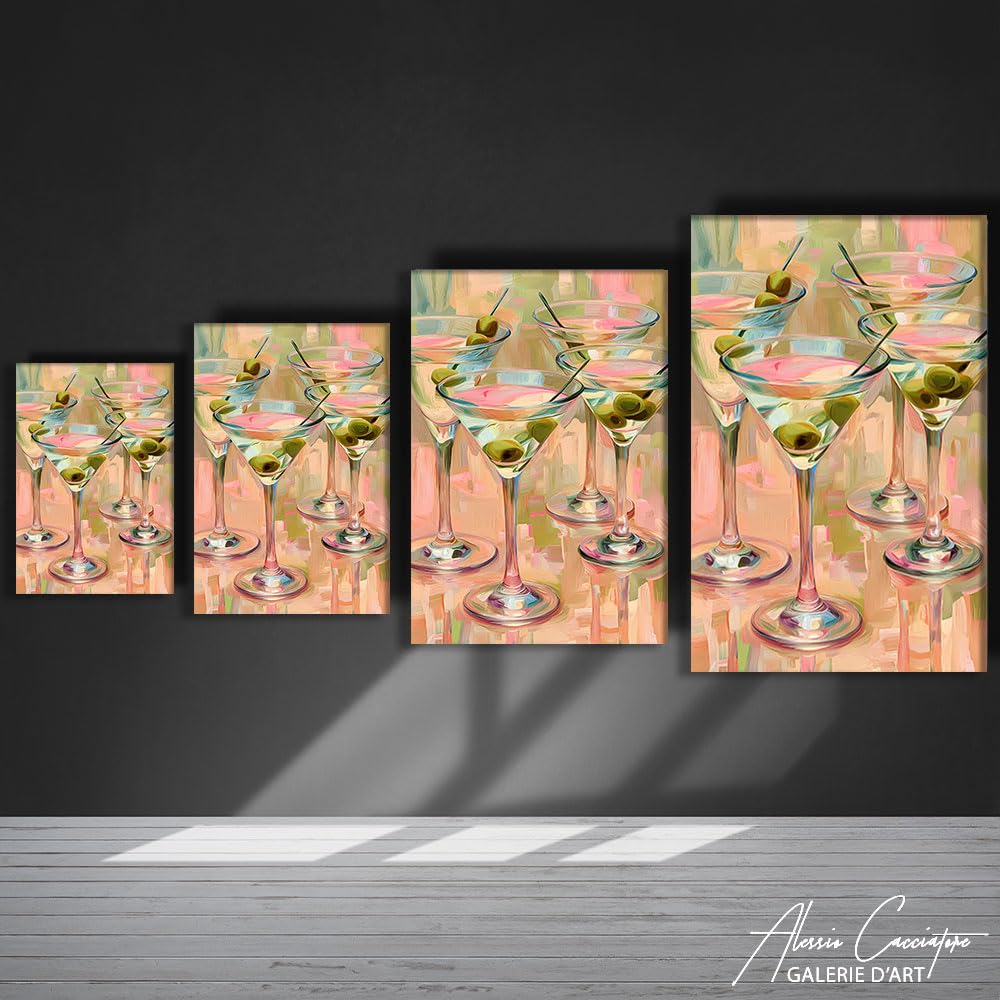 Alessio Cacciatore Quadro Martini - Decorazione da parete bar, cornice moderna, stampa su tela, idea regalo decorazione per casa, decorazione da cocktail bar, arte da parete moderna, decorazione per