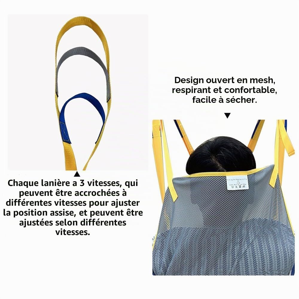 Harnais Levage Toilette, avec Support Tête en Filet Harnais Levage du Patient, Lève-Commode De Bain pour Patients Élingue De Jambe Divisée pour Personnes âgées,Alitées,Handicapées