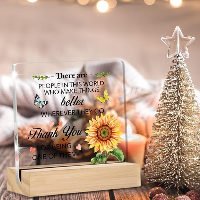 Image of Bs amor Appreciation Gifts for Women Thank You Clear Desk Decorations Floral Acrylic Sign with Stand Table Plaque Sign Keepsake Grateful Gift for Teacher Coworker Manager Boss