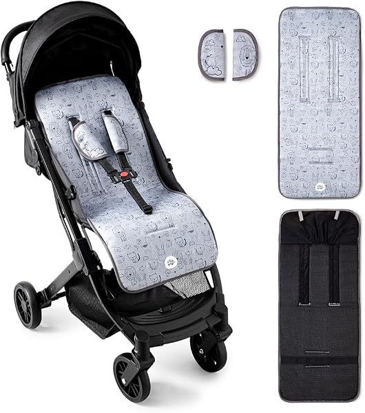 Colchoneta Silla de Paseo Universal Transpirable Idela para Verano con tejido 3d Cojín Silla de Paseo para el Cochecito o Silleta - danielstore (Animalitos gris) - 1