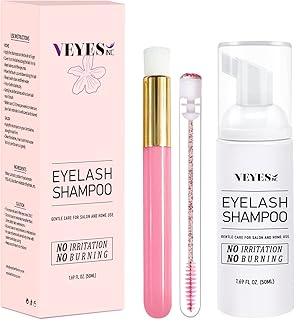 VEYES INC Lash Shampoo for Lash Extensions. Eyelash Wash for Extensions & Natural Lashes. Eyelash Extension Cleanser + Cleaning Brush + Eyelash Brush,Oil & Sulfate Free,1.69 floz. Lash Supplies for Salon & Home Care