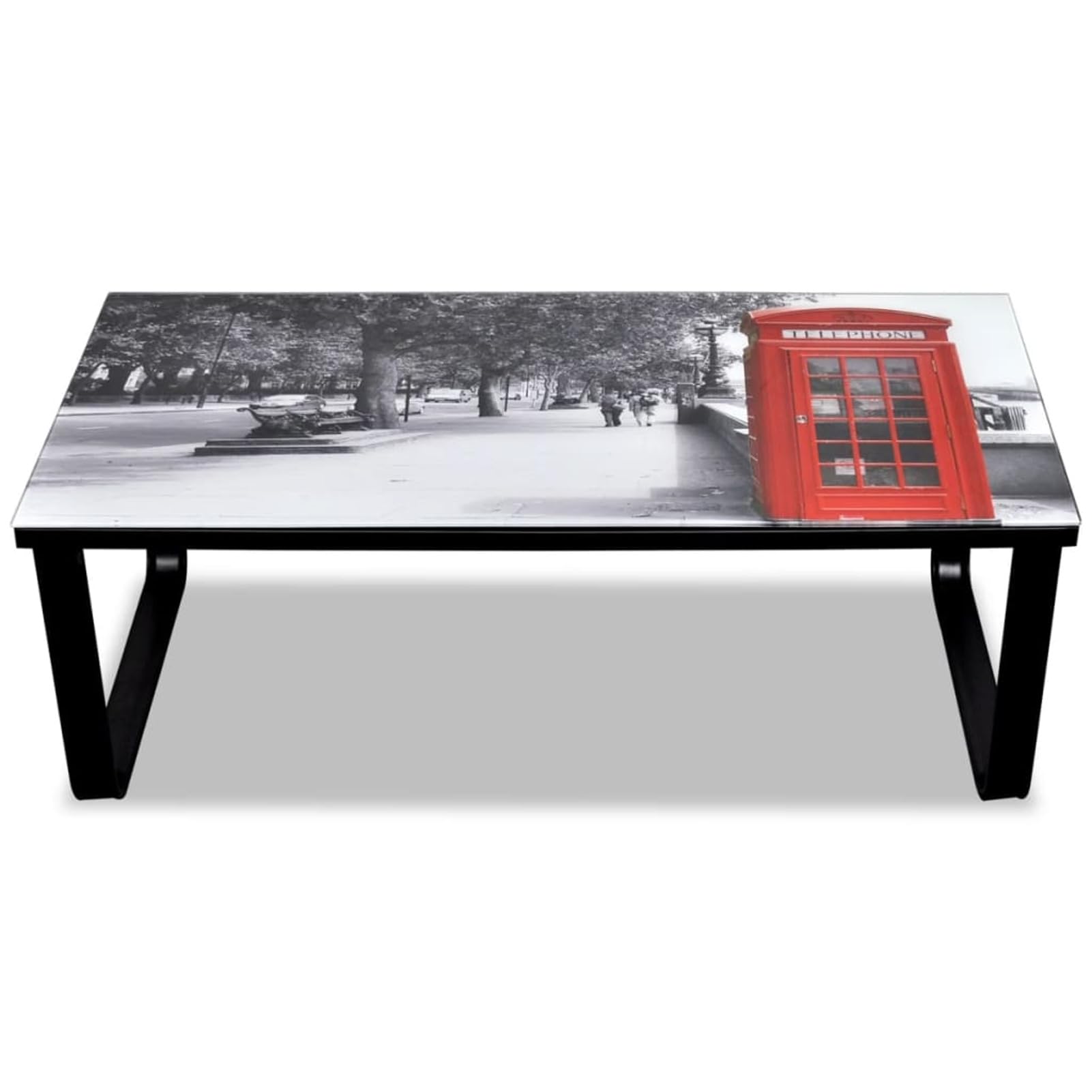 Homgoday Table basse avec impression cabine téléphonique, table d'appoint en verre, table d'appoint pour salon, salle de réception d'invités, chambre à coucher et mobilier de bureau
