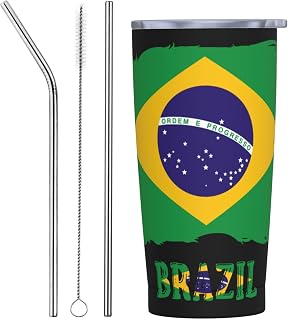 Brazil Brazilian Flag Insulated Water Bottle Double-Wall Vacuum Stainless Steel Reusable Leak & Sweat Proof Sports Water Kettle for Fitness/Gym/Outdoor/School(20 OZ)