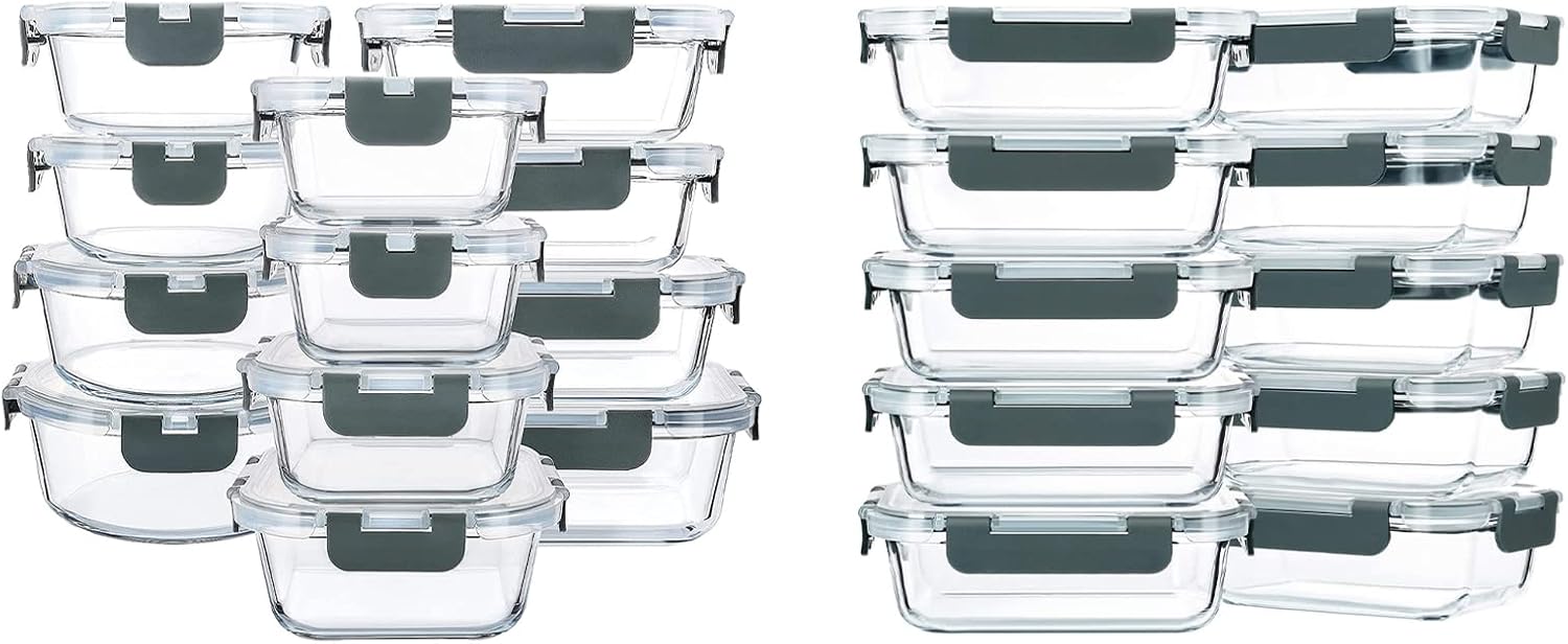 M MCIRCO 24-Piece Glass Food Storage Containers with Snap Locking Lids, [10-Pack,22 Oz] Glass Meal Prep Containers with Lids - Thumbnail 2