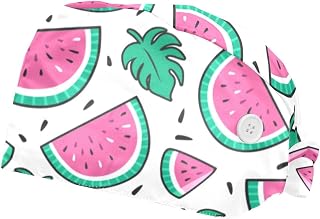 2PCS Working Hats for Men Watermelons Pattern Adjustable Women Work Caps Bouffant Hats with Sweatband Multi, Multi, One Size