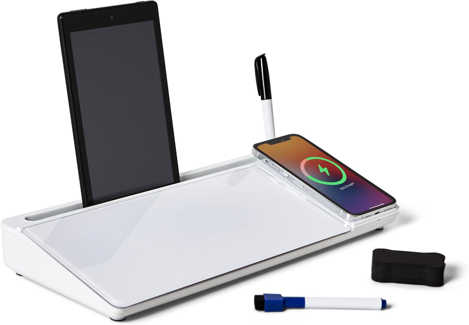Garood Desktop Whiteboard with Wireless Charger Adapter Included Desk Buddy Charging Desktop Whiteboard Keyboard Glassboard Dry Erase Board Dry Erase Accessories 15.8X7X2 inches
