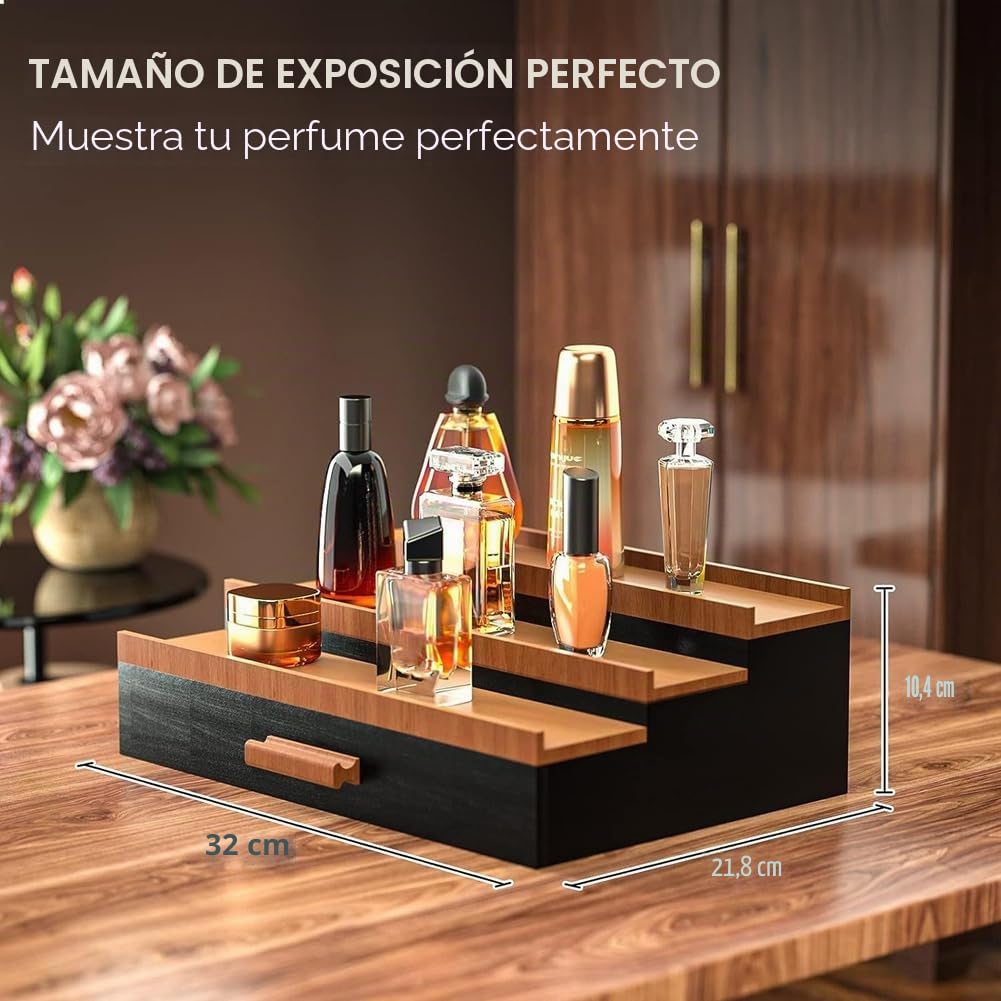 Organizador de perfume para hombres, 3 niveles, caja de almacenamiento de cosméticos, expositor de perfume con cajón oculto, soporte para perfume, estante graduado para joyas de perfume para