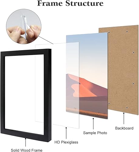 Miniatura 3 de Marco de póster de 18 x 24 pulgadas, paquete de 3 marcos de fotos de madera negra para montaje en pared horizontal o vertical, accesorios para