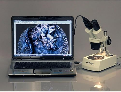 Vista 12 de AmScope SE305R-PY-LED Microscopio estéreo binocular montado hacia adelante, oculares WF10x y WF15x, aumento 10X/15X/30X/45X, objetivos 1X y 3X