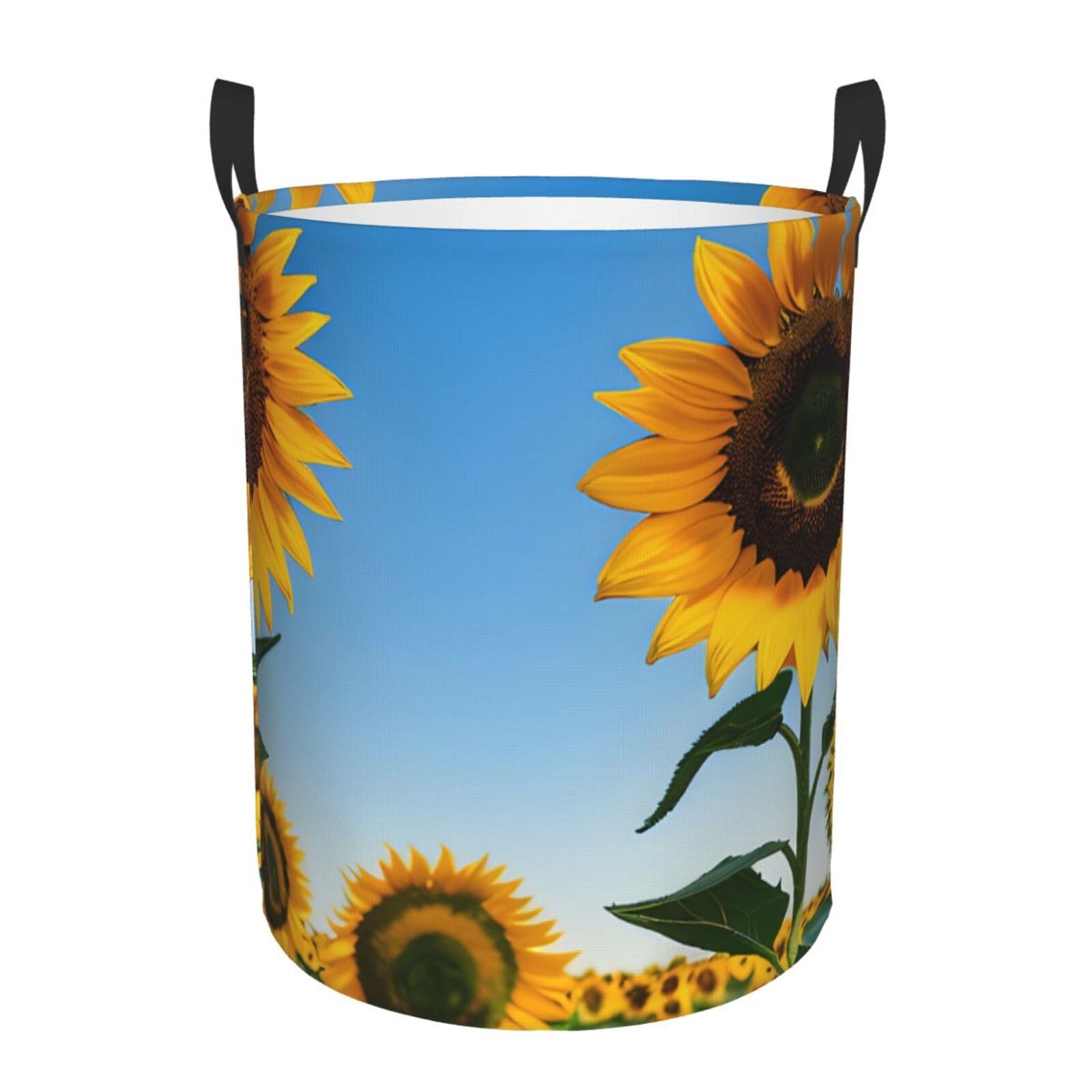 M Collapsible Round sunflowers sun Print Laundry Hamper