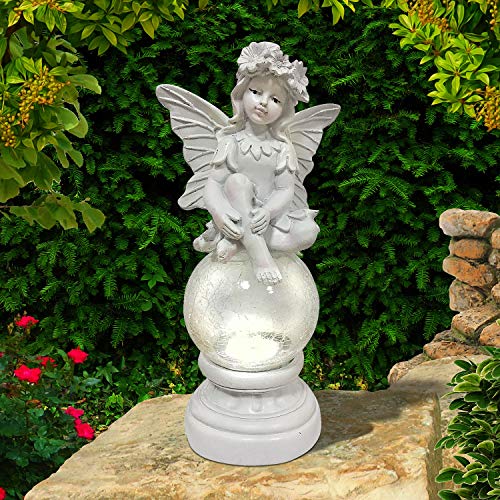 Solalite® Decorative Fairy Statue with Solar Crackle Ball Light Outdoor Garden Ornament Table Top