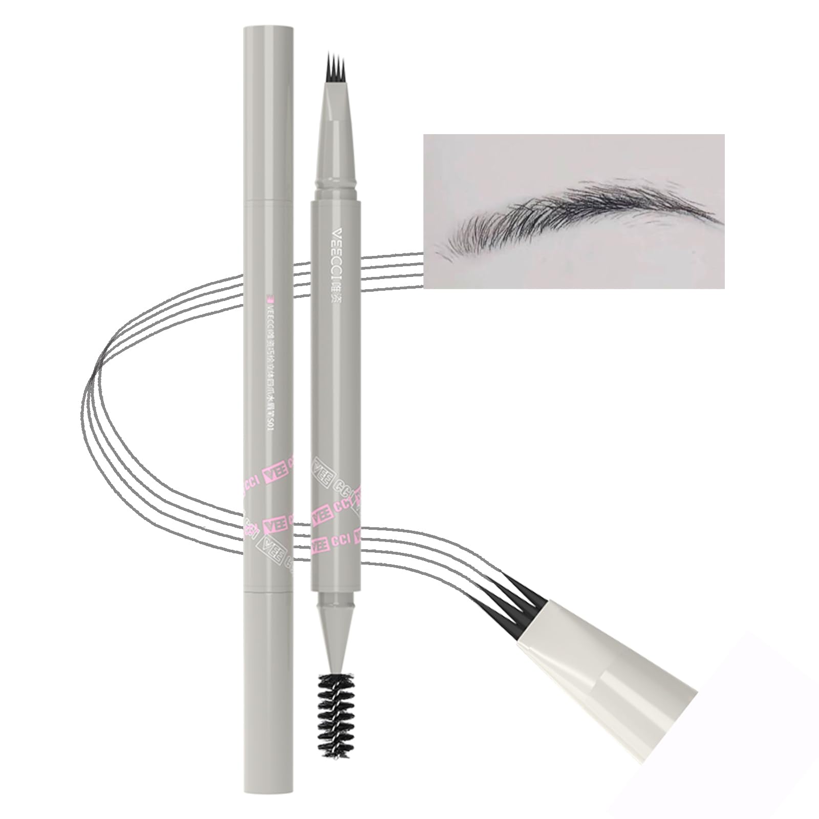 2025 New Microblading Eyebrow Pencil - 3D Waterproof Liquid Pen, Dual-Ended Eye Brow Pencil with 4-Fork-Tip & Precise Brush-Tip - Smudge-Proof & Long-Lasting Natural Defined Eyebrows (Brown)