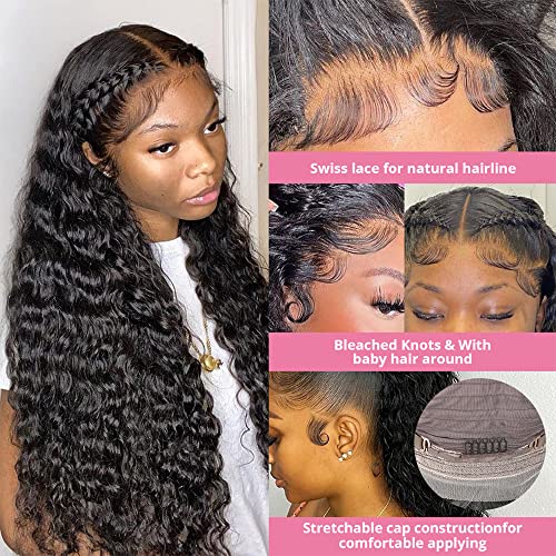 13 By 6 Frontal Wig Water Wave 13X6 Lace Front Human Hair Wig Malaysian Virgin Hair Deep Free Part Space Pre Plucked With Baby Hair Transparent Lace Same Day Delivery 10A Natural Color 14 Inch #TOP5