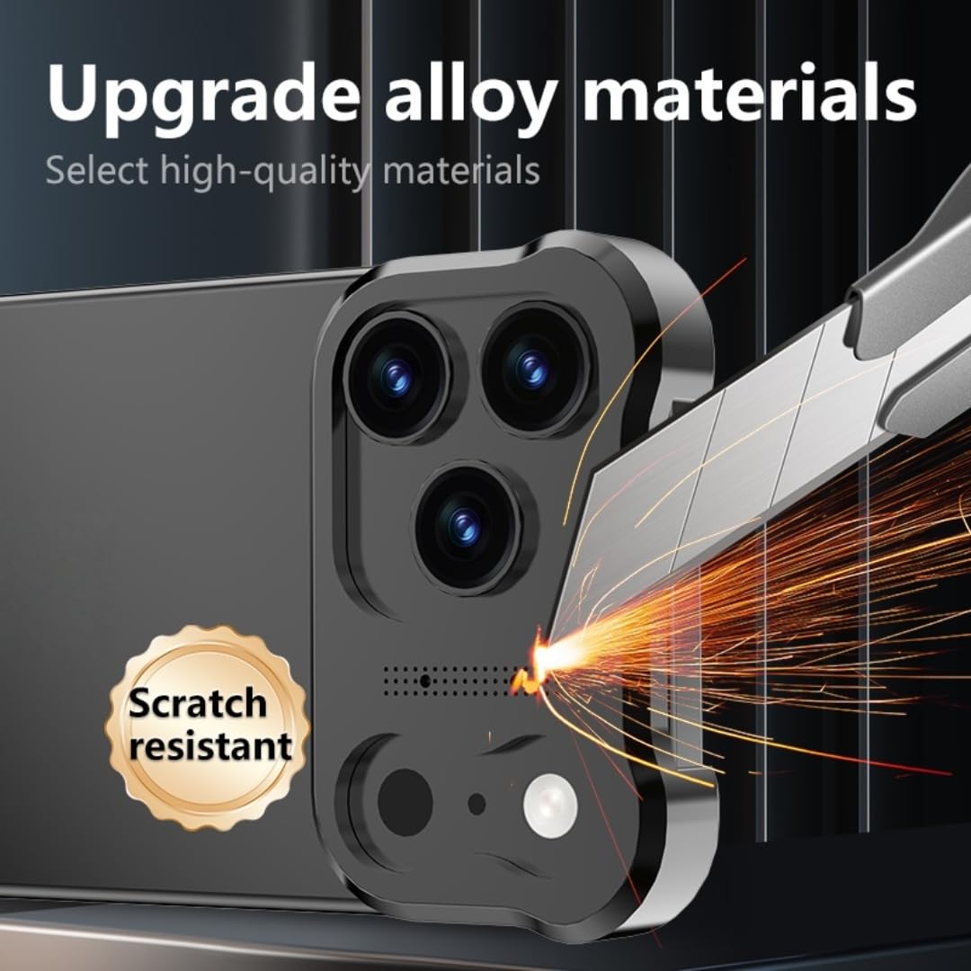 Paraurti di lusso irregolare in lega di titanio per iPhone 17 Pro Max 16 15 14 Plus Air 13, protezione per l'obiettivo senza bordi, cover protettiva in metallo traspirante (per iPhone 13 Pro/Blu)