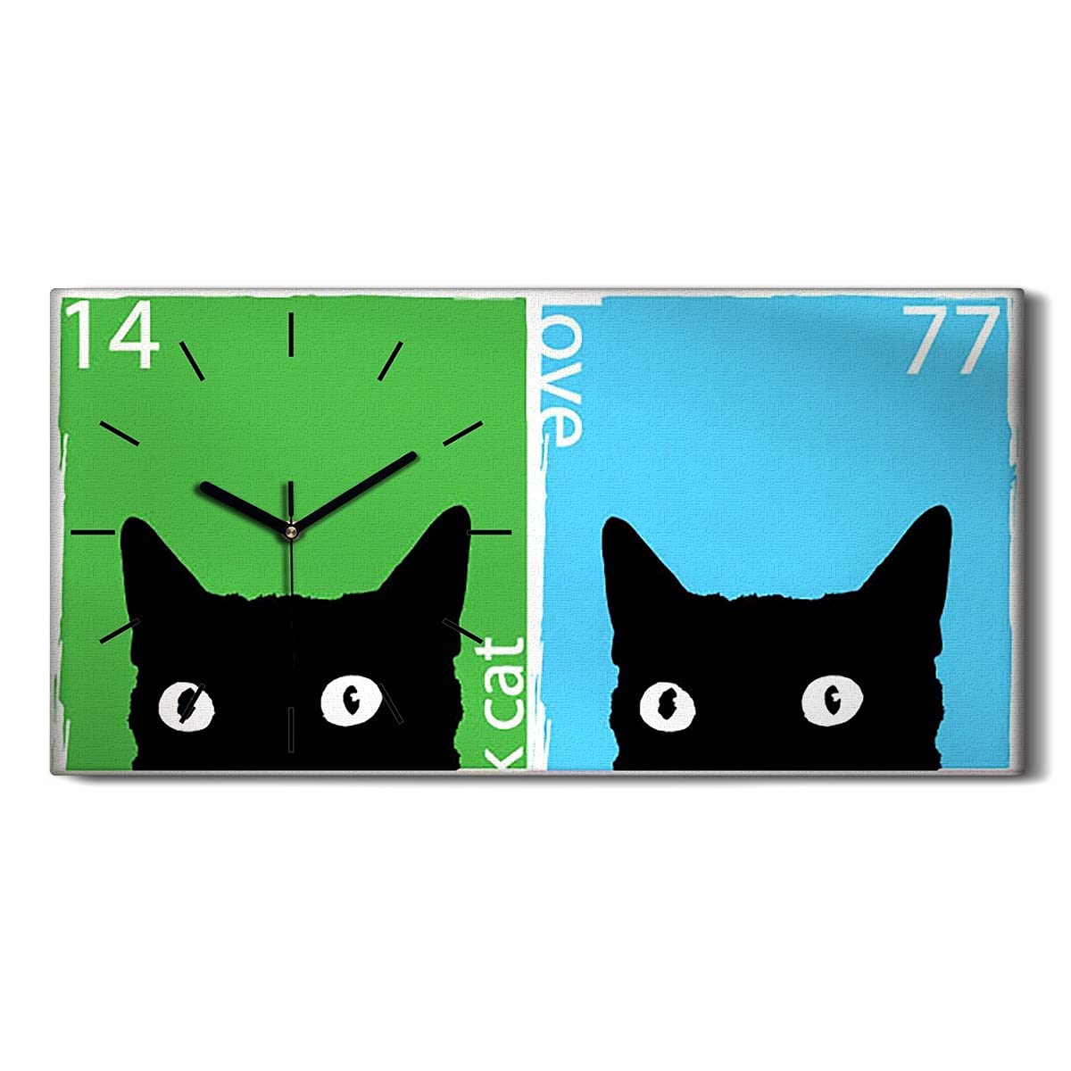 Horloge Murale Silencieuse sans Tic-Tac Toile Chat Noir 60x30