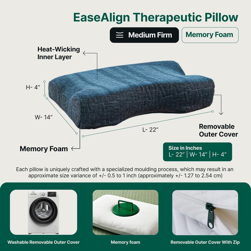The White Willow Memory Foam Orthopaedic Extra Neck Support Bed Pillow for Sleeping with Removable Pillow Cover (22.5" L x 14" W x 4" H) Grey - Image 5 thumbnail
