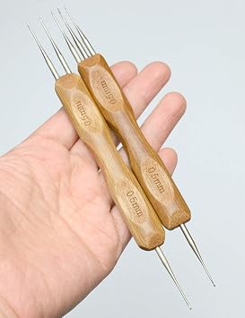 Luwigs Double Ended Dreadlock Crochet Hook for Hair,0.5mm 2pcs/Set1Hook,2Hook&1Hook,3Hook Double End Dreads Crochet Needle with Bamboo Handle for Locs 0.5mm, 2pcs/Set