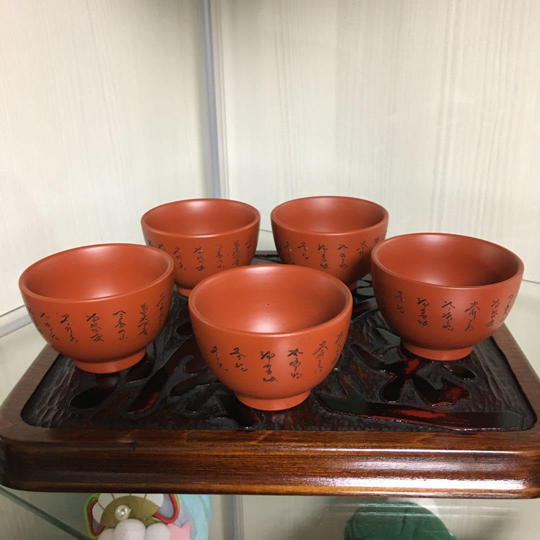 小さな常滑焼　朱泥　湯呑み５個　茶托お付けします 小さな常滑焼朱泥湯呑み5個茶托お付けします