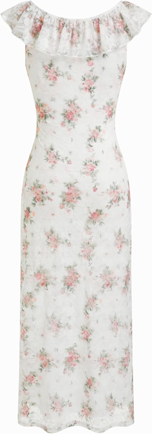 CIDER Women's Summer Floral Wedding Guest Dress Formal Ruffle Cocktail Dresses Cute V Neck Maxi Dress Elegant Outfits - Image 5