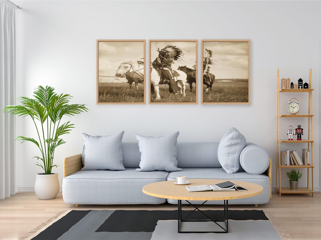 VERRE ART Printed Framed Canvas Painting for Home Decor Office Wall Studio Wall Living Room Decoration (46x27inch (Split in 3 Part) Wooden Floater) - Sioux Chiefs